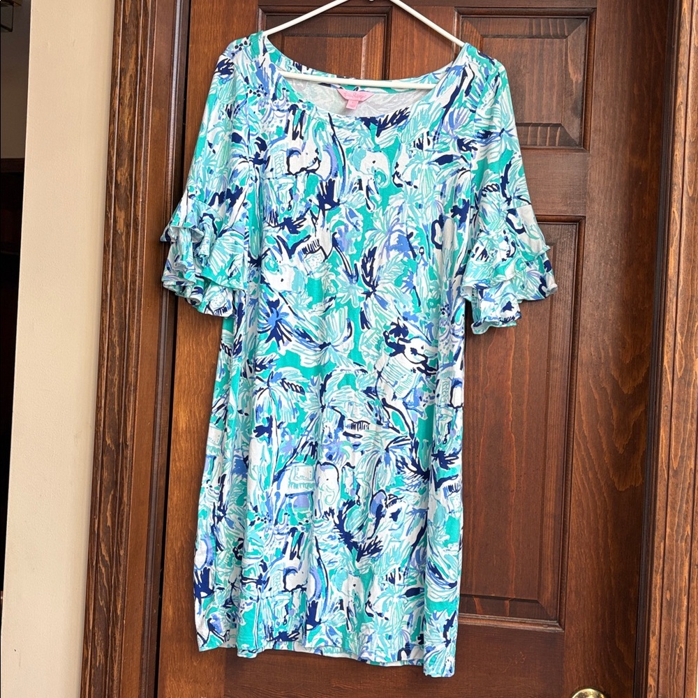 Lilly Pulitzer Elephant Print Dress. Size L EUC